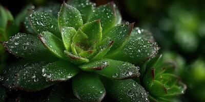 Close-up of a succulent plant with water droplets glistening in sunlight in a natural setting photo