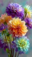 Colorful flower bouquet showcasing various blooms in soft focus with vibrant petals photo