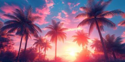 Breathtaking sunset view featuring vibrant colors and palm trees in a tropical paradise photo