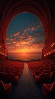 Breathtaking sunset view from an empty theater overlooking the ocean in the evening photo