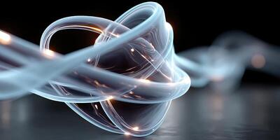 Abstract light trails intertwining in a dark environment creating a sense of movement and flow photo