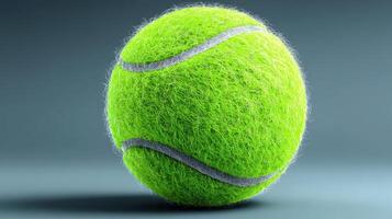 Bright green tennis ball on a simple background showcasing its texture and design during a casual game setup photo