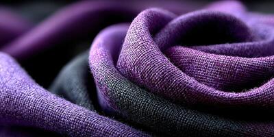 Soft purple and black fabric drapes in intricate folds showcasing textile texture and color contrast photo