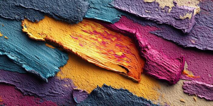 Layers of vibrant paint revealing an artistic display of color and texture on a textured surface in urban art photo