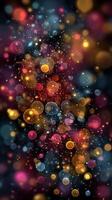 Colorful abstract pattern with glowing circles and sparkling elements creating a dynamic visual effect at night photo