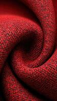 Close-up view of textured red fabric showcasing intricate weaving patterns in a warm, inviting atmosphere photo