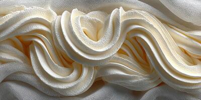 Whipped cream swirl decoration on soft fabric creating an elegant texture in dessert presentation photo