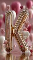 Balloon letter K surrounded by colorful hearts and festive decorations in a playful setting photo