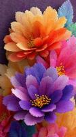 Colorful flowers in vibrant textures create a stunning decorative display in an artistic setting photo