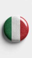 Round button with Italian flag design showcases national pride and cultural heritage in a simple yet striking manner photo