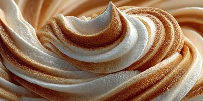 Delicious swirl of caramel and cream dessert topping in close-up view during summer afternoon photo