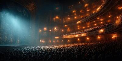 Energetic audience watches a captivating performance in a historic theater photo
