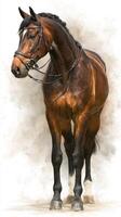 Majestic brown horse stands poised in a studio setting showcasing its strength and beauty during a bright afternoon photo