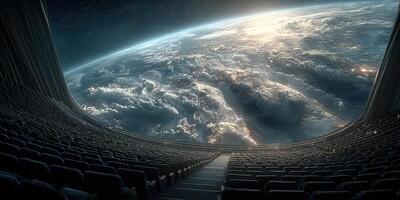 Stunning view of Earth from an advanced space observatory with a vast starry sky above photo