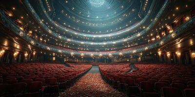 Grand theater interior with ornate architecture and empty red seats, awaiting a future performance photo