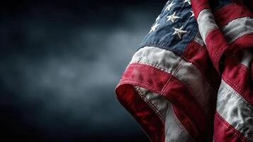 Waving American flag draped against a darkened backdrop symbolizes patriotism and unity during a quiet moment photo
