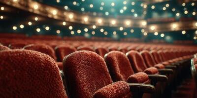 Empty theater seats create a sense of anticipation for the upcoming performance in the evening light photo
