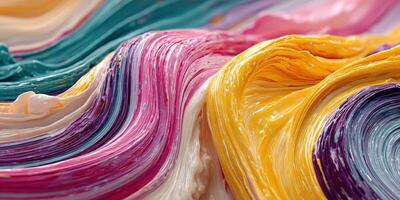 Colorful abstract paint swirls on canvas creating a vibrant texture that captivates the viewer's attention in daylight photo
