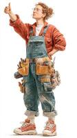 Construction worker gives a thumbs up while wearing a tool belt in a bright setting photo
