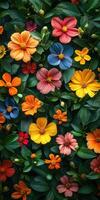 Colorful flower arrangement showcasing various blooms in a lush garden during springtime photo