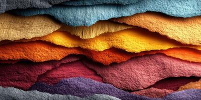 Colorful layers of torn paper create dynamic waves in abstract art photo