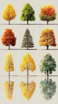 Different seasons of trees displayed in nine vibrant squares showcasing nature's beauty and diversity photo
