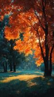 Vibrant autumn colors illuminate a serene park in the late afternoon light photo