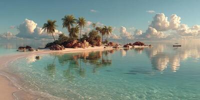 Serene tropical island with clear waters and lush palm trees under a beautiful sky photo