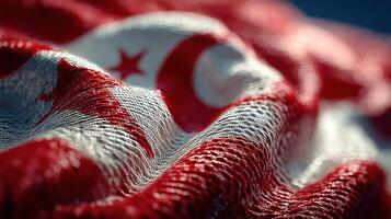 Waving flag of Singapore showcasing red and white colors with crescent and stars against a textured background photo