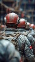 Soldiers in tactical gear prepare for an operation in an urban environment during a cloudy day in Turkey photo