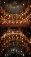 Elegant opera house during evening performance with glowing lights and polished floor photo