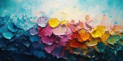 Vibrant abstract painting showcasing rich colors and textures evoking emotion and movement in an artistic expression photo