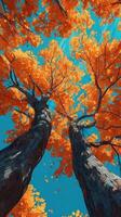 Vibrant autumn leaves create a breathtaking canopy against a clear blue sky in a tranquil forest setting photo