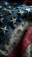 Worn American flag with detailed stars and stripes displayed in close-up, showcasing its history and craftsmanship photo
