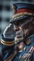 Honor and respect displayed by a military officer during a ceremonial event in a historical setting photo