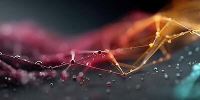 Colorful water droplets on a dark surface create a striking abstract composition with flowing shapes and vibrant hues photo