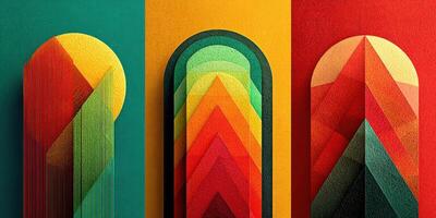 Colorful abstract geometric shapes with vibrant gradients created using paper cut techniques in a modern art style photo