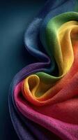 Colorful fabric drapes with vibrant rainbow hues showcasing textures and elegance in artistic arrangement photo