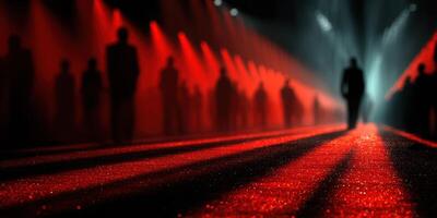 Shadows and Lights create dramatic atmosphere at a fashion show runway during evening hours photo