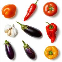Various vegetables and peppers on a white background photo