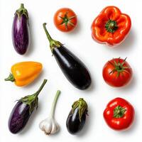 Various vegetables arranged in a circle on a white surface photo