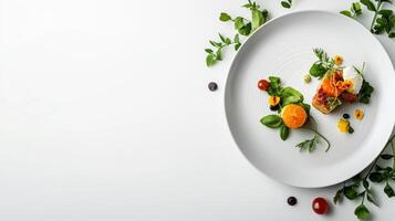 A plate with vegetables and other ingredients on it photo