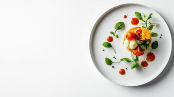 A plate with a tomato and cheese dish on it photo