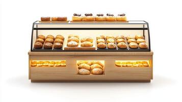 A display case with a variety of pastries photo