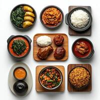 A variety of dishes including rice, meat, and vegetables photo