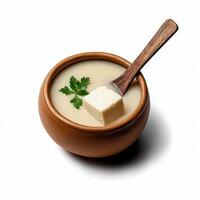 Tofu in a bowl with a spoon on a white background photo