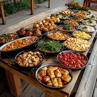 A table with many dishes of food on it photo
