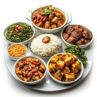 A plate with a variety of different dishes on it photo