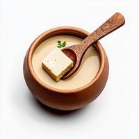 A bowl of soup with a spoon photo