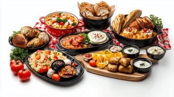 A variety of food in black trays photo